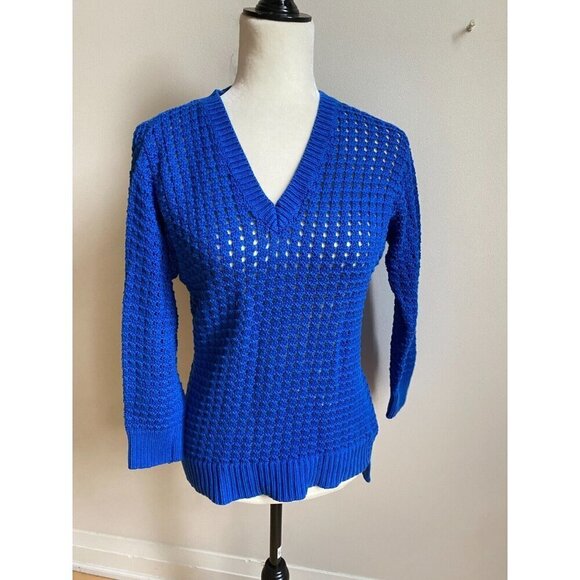 Michael Kors women vneck open knit blue sweater sz small - Picture 1 of 5